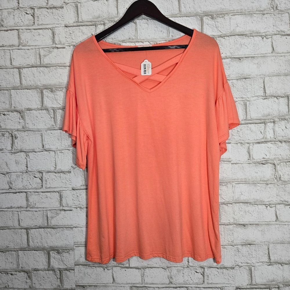 NWT Luna Coral Ruffled V Neck